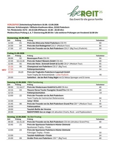 Ein detaillierter Zeitplan für das Be-Reit-Familientreffen, einschließlich der Veranstaltungszeiten, Orte und Aktivitäten, wird in Tabellenform dargestellt.